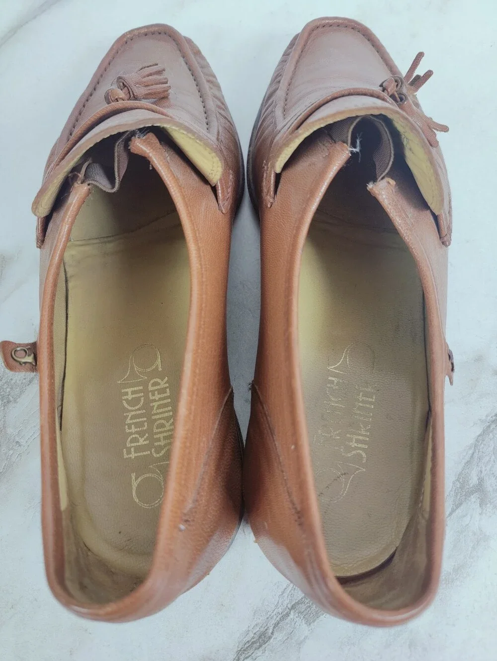 VTG French Shriner Men's Brown Leather Tassel Loafers Moc Toe, Sz 11